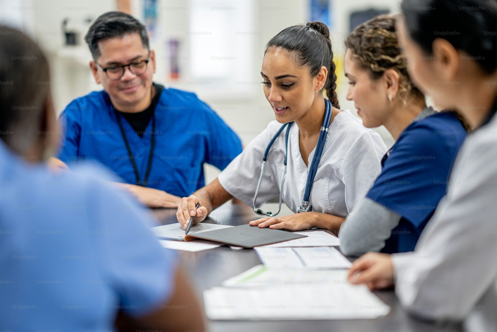 Medical team reviewing information during a working session